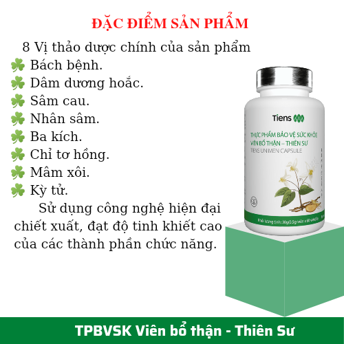 Thực Phẩm Bảo Vệ Sức Khỏe Thiên Sư - Viên Bổ thận - Bổ thận tráng dương tăng cường sinh lực