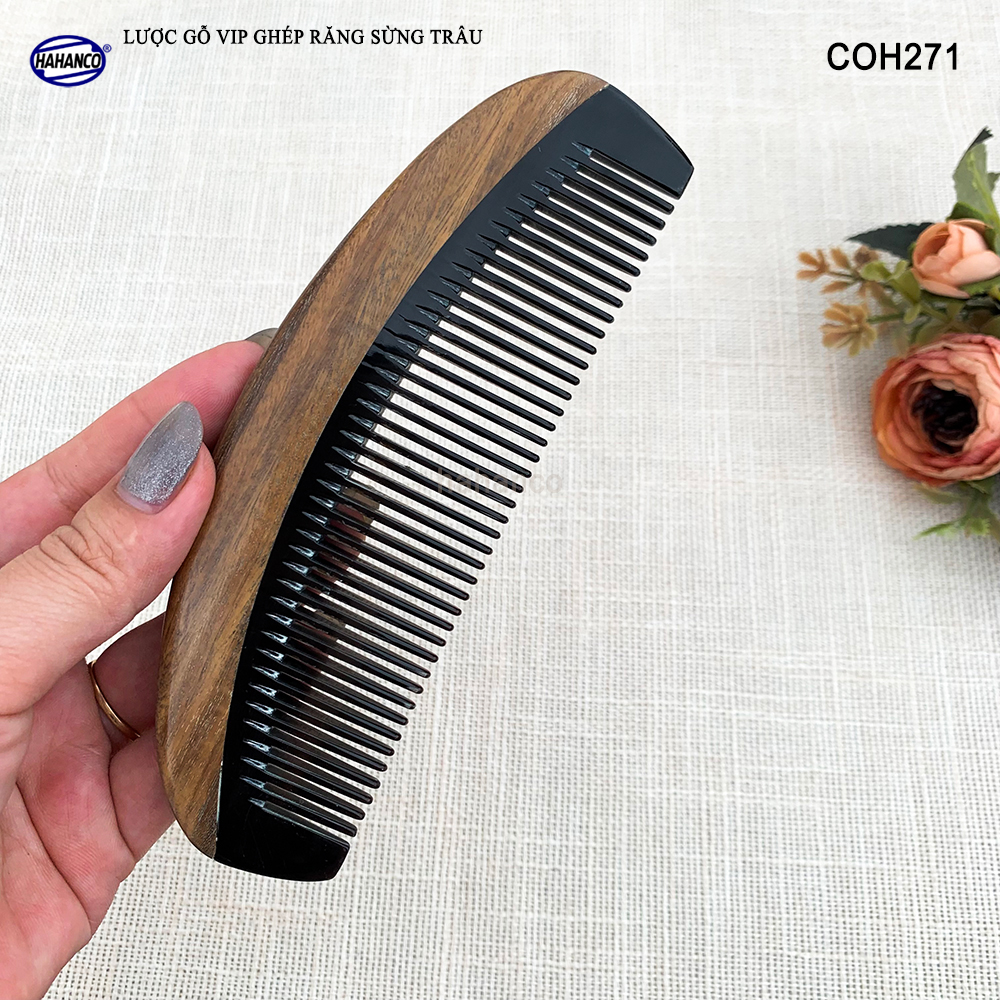 Lược Gỗ Thơm Ghép Răng Sừng Đen Cao Cấp HAHANCO (Đủ Mẫu) Kiểu Dáng Châu Âu- COH271