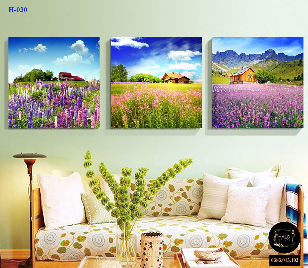 Bộ 3 Tranh Canvas Cánh Đồng Hoa Tím – (H030