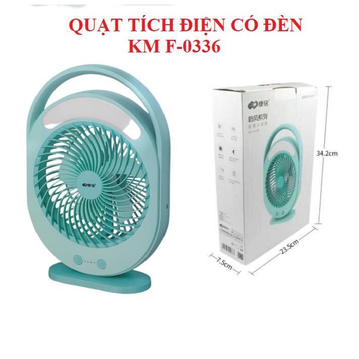 Quạt Tích Điện Để Bàn Có Đèn Pin Khỏe, Quạt Để Bàn Văn Phòng Mini KM-F0336 Màu Xanh Ngọc