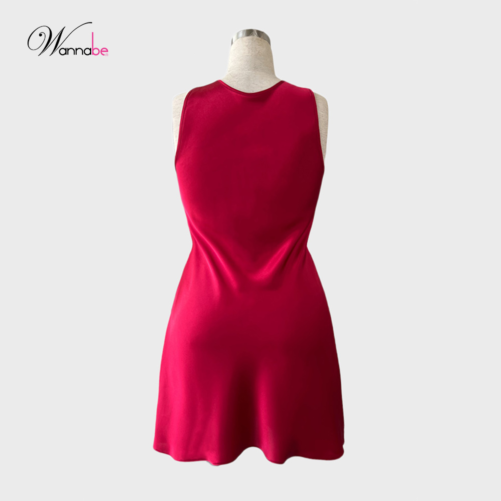 Đầm ngủ phi lụa cao cấp WANNABE DNS68 váy ngủ bản vai 4cm cổ tim phối ren đơn giản trang nhã