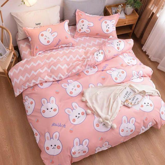 Bộ Chăn Ga Gối Thỏ Mặt Tròn Cotton Poly