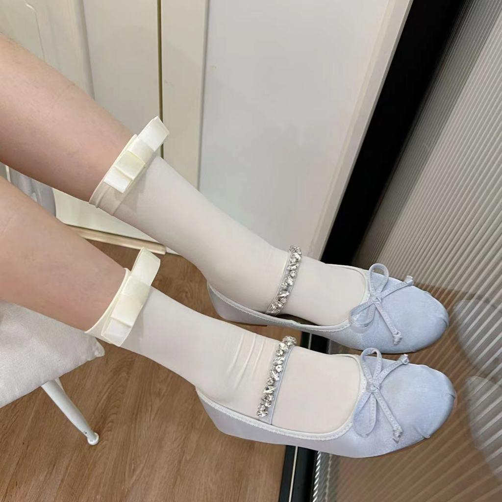 Tất, vớ cao đến bắp chân ĐÍNH NƠ CHỮ NHẬT phong cách Lolita NhậtBản trẻ trung, thanh lịch có nhiều màu lựa chọn cho nữ Women