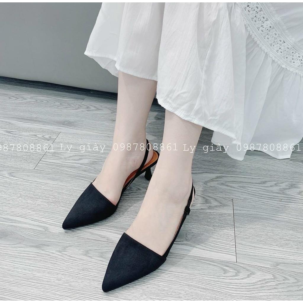 Sandal nữ cao gót da lộn mũi nhọn gót nhọn 7cm