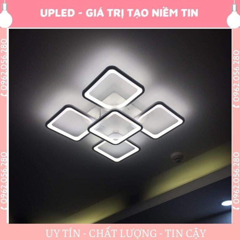 Đèn ốp trần cao cấp ô vuông 5 cánh tặng kèm điều khiển từ xa, đèn trang trí phòng khách mica bảo hành đổi mới - Upled