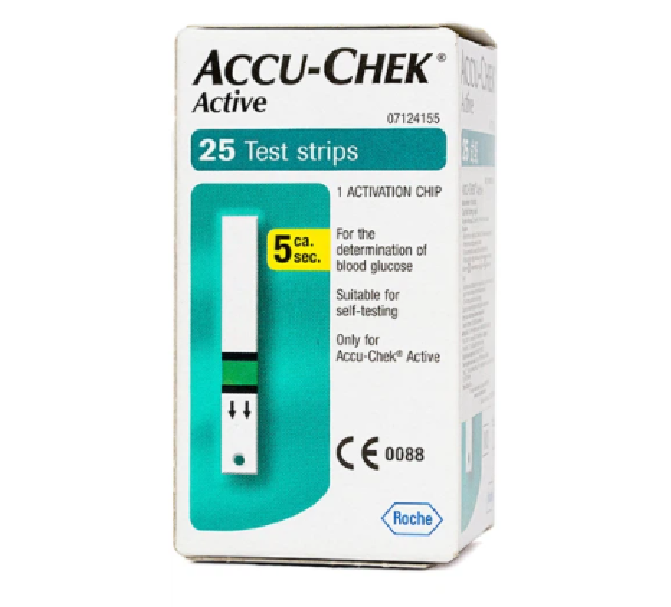 Hộp 25 que thử đường huyết Accu-Chek Active, NK chính ngạch, tem niêm phong, nhãn phụ tiếng việt