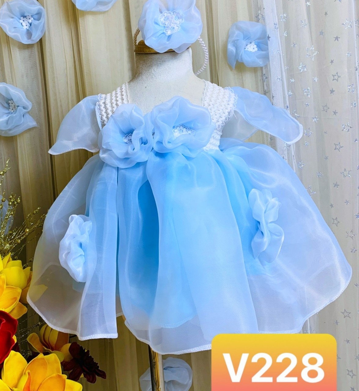 Đầm xòe công chúa dễ thương điệu đà cho bé gái 4HXanh