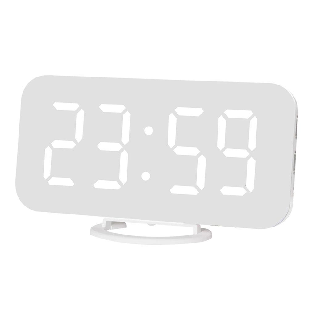 Digital Alarm Clock Portable Mirror Surface Snooze Clock USB Charging White