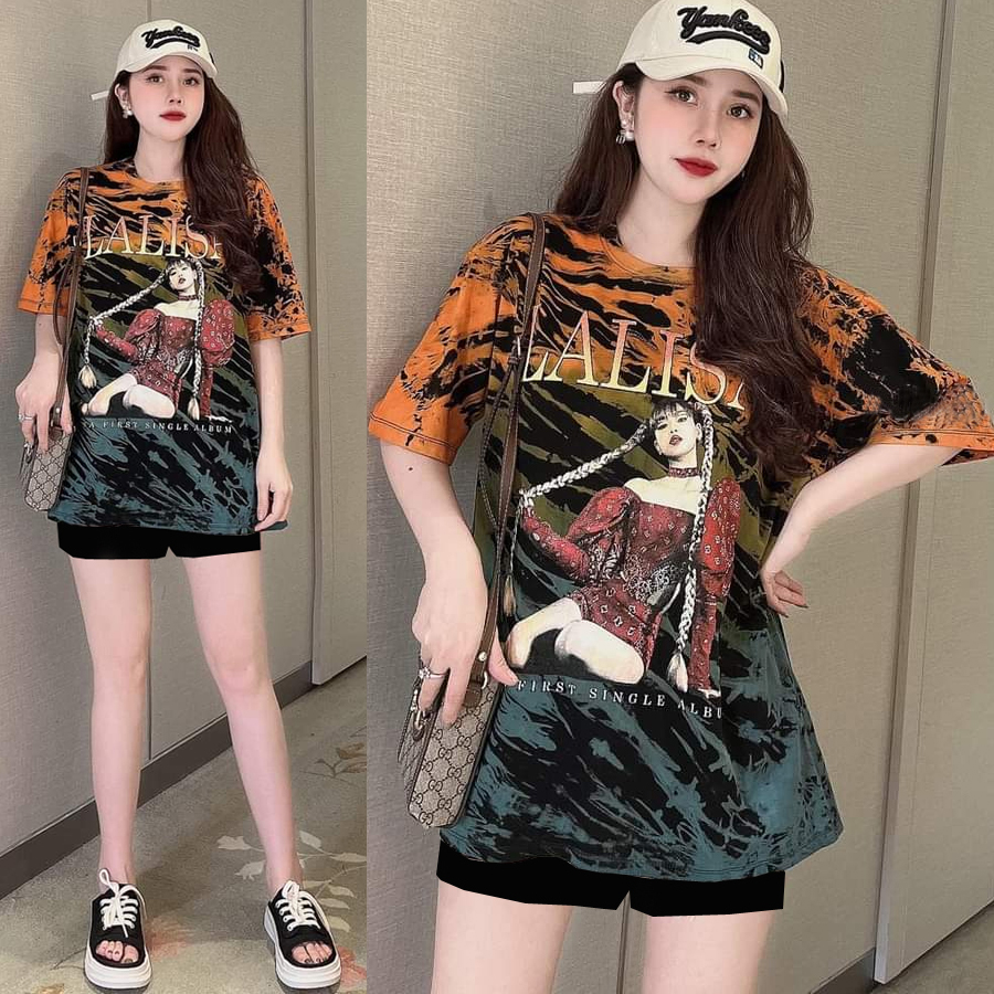 Đồ bộ thun đùi form rộng phối màu in 3D cá tính MS06