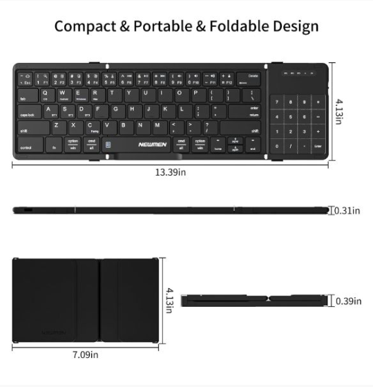 Bàn phím gấp gọn không dây Bluetooth Newmen BK66 Foldable với Touchpad - Hàng chính hãng