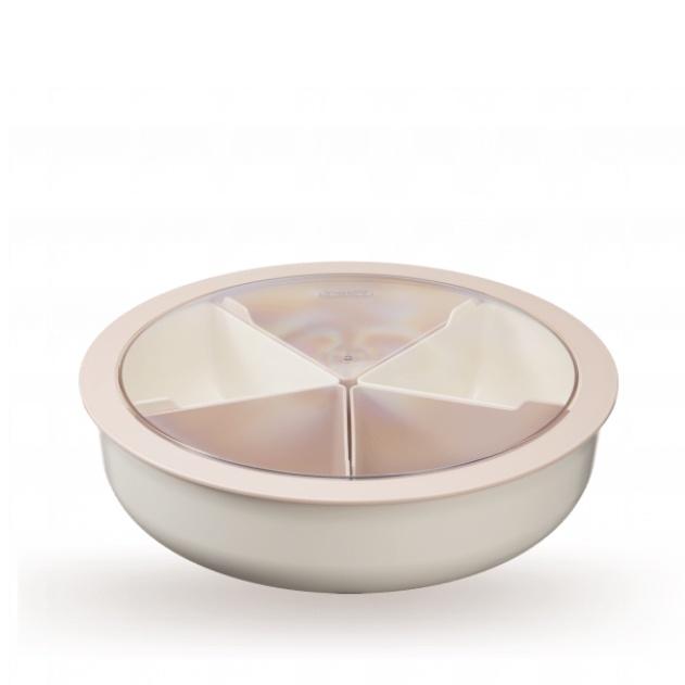 Hộp đựng mứt tết bánh kẹo tròn Haru inochi khay nhựa cao cấp 5 cánh