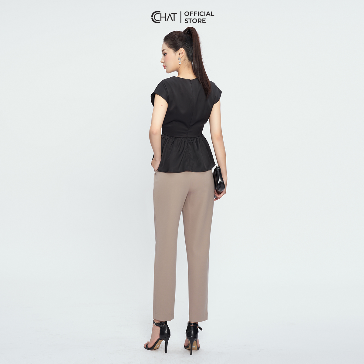 Áo Kiểu Nữ Cổ V Đai Eo Dáng Peplum Chất Mango Cao Cấp Mềm Mịn 13ANE2013PT