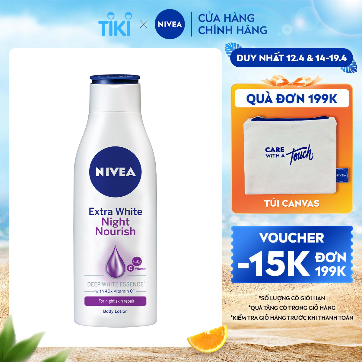 Sữa Dưỡng Thể NIVEA Extra White Night Nourish Ban Đêm Dưỡng Ẩm &amp; Trắng Da (200 ml) - 88188