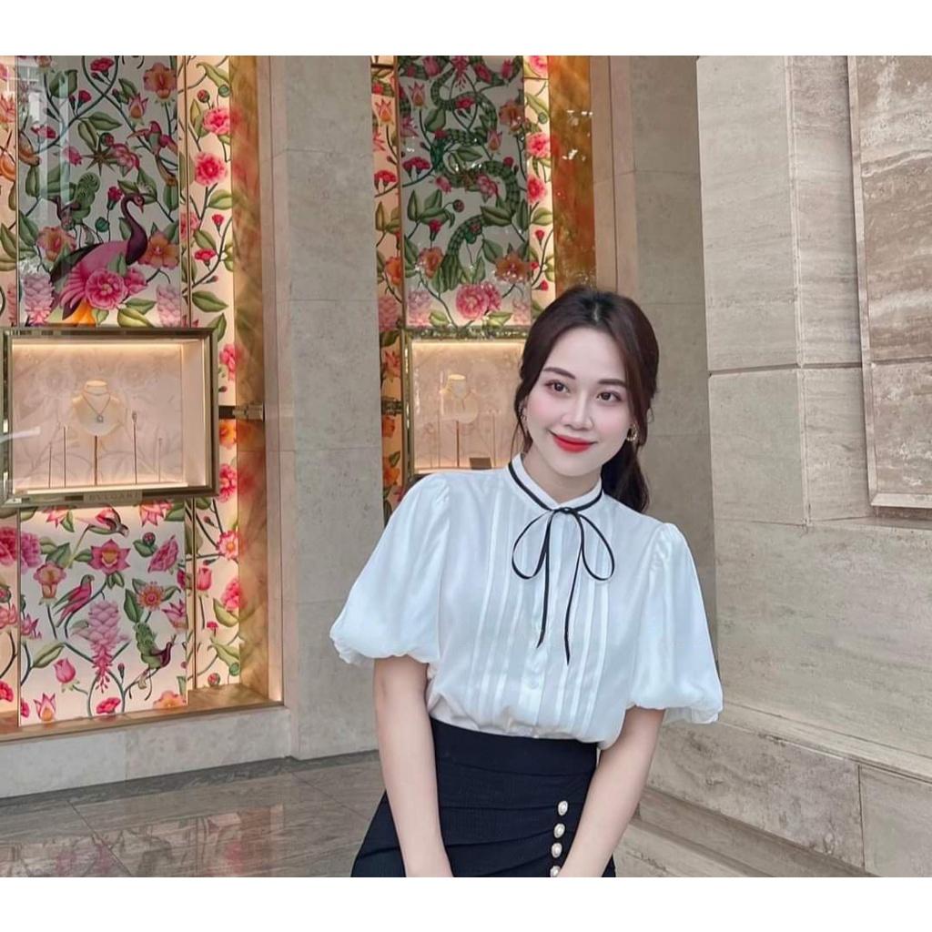 Sét chân váy + áo sơ mi tay phồng công sở