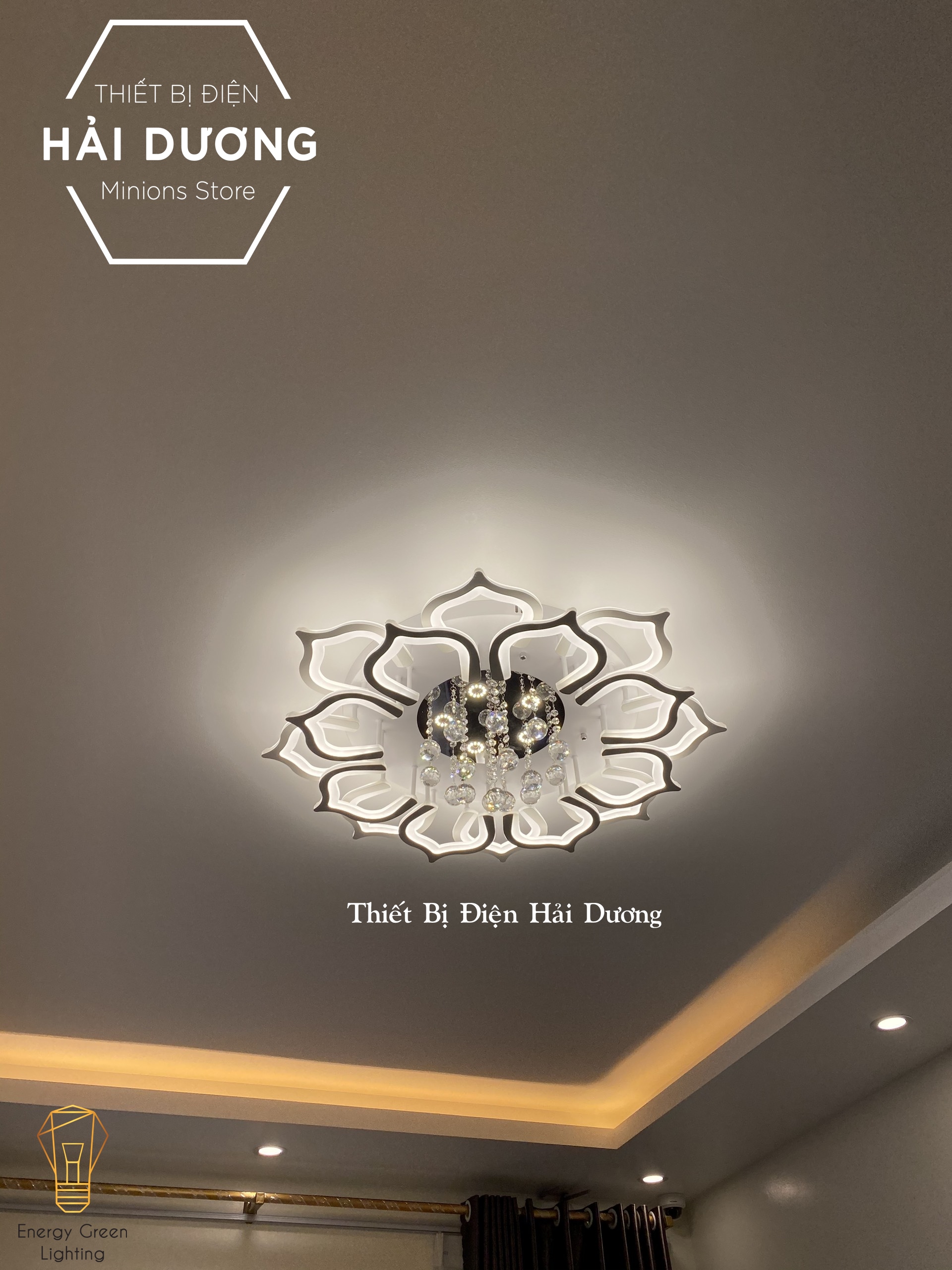 Đèn LED ốp trần hình hoa sen pha lê lấp lánh 16 cánh NT-033 - 3 Chế độ ánh sáng - Có điều khiển từ xa - Có Video