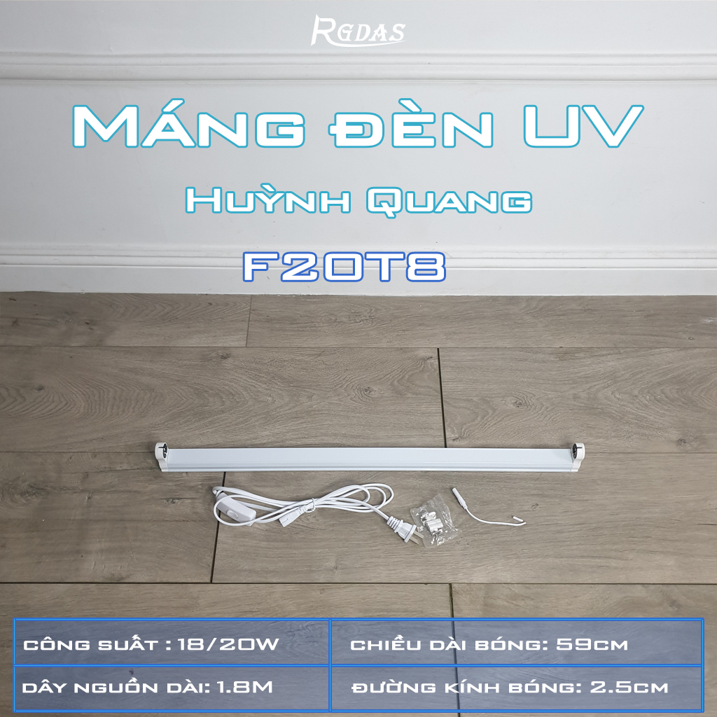 Máng đèn huỳnh quang UV cực tím đầy đủ kích thước dây nguồn dài 1.5m