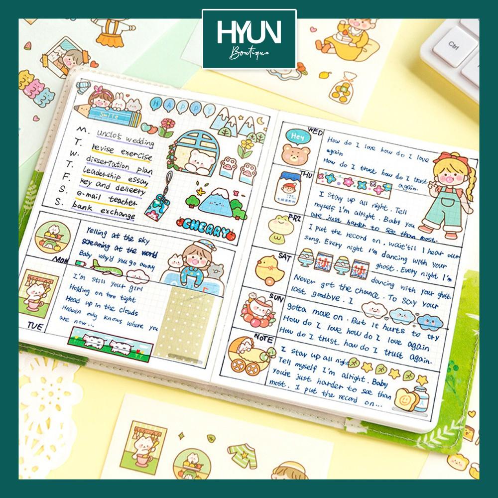 SET 10 tờ Sticker dán PVC và Washi Trang trí sổ tay Bullet Journal DIY