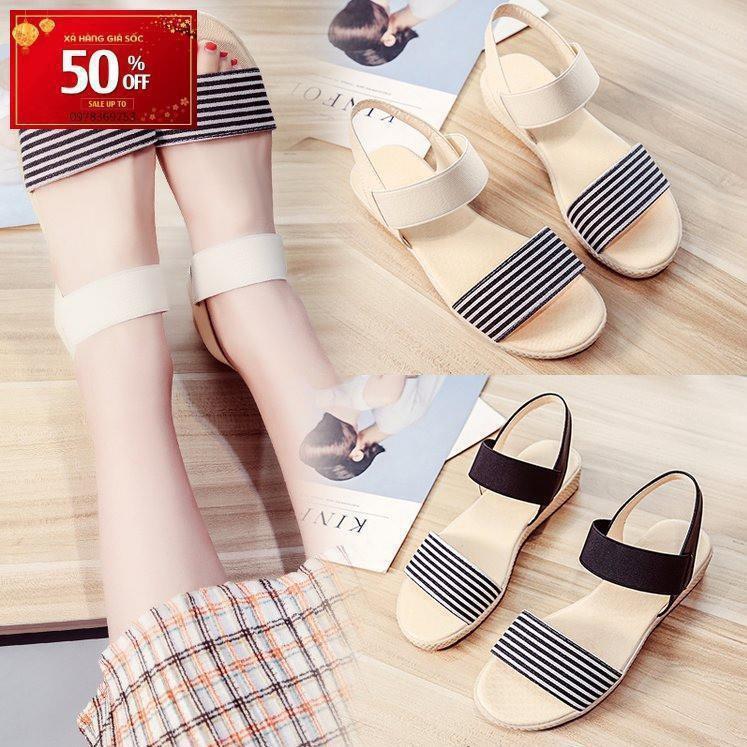 FreeShip Giày Sandal Nữ Quai Ngang Vải Cao Cấp Style Hàn Quốc - MSP 3134