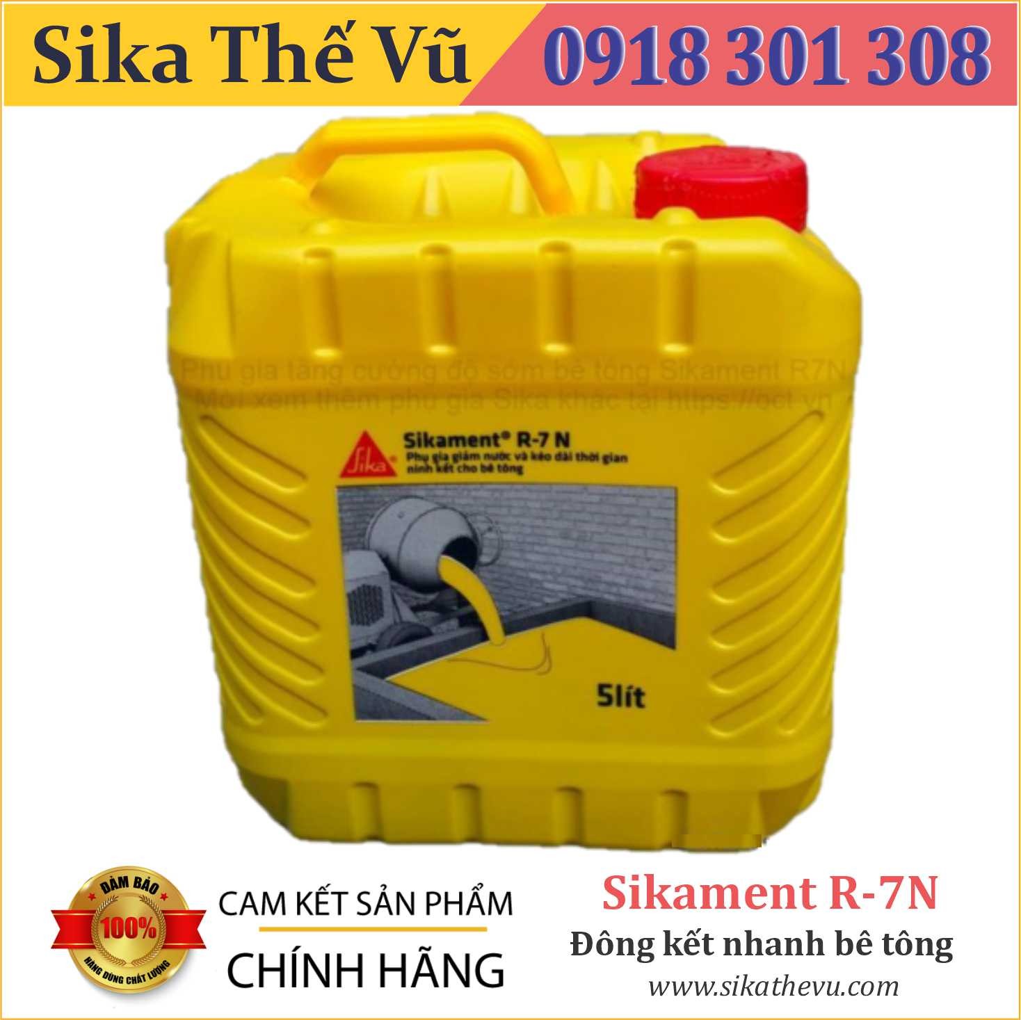 Phụ gia bê tông dân dụng giúp giảm nước, kéo dài thời gian ninh kết bê tông - Sikament R7N (thùng 5lít)