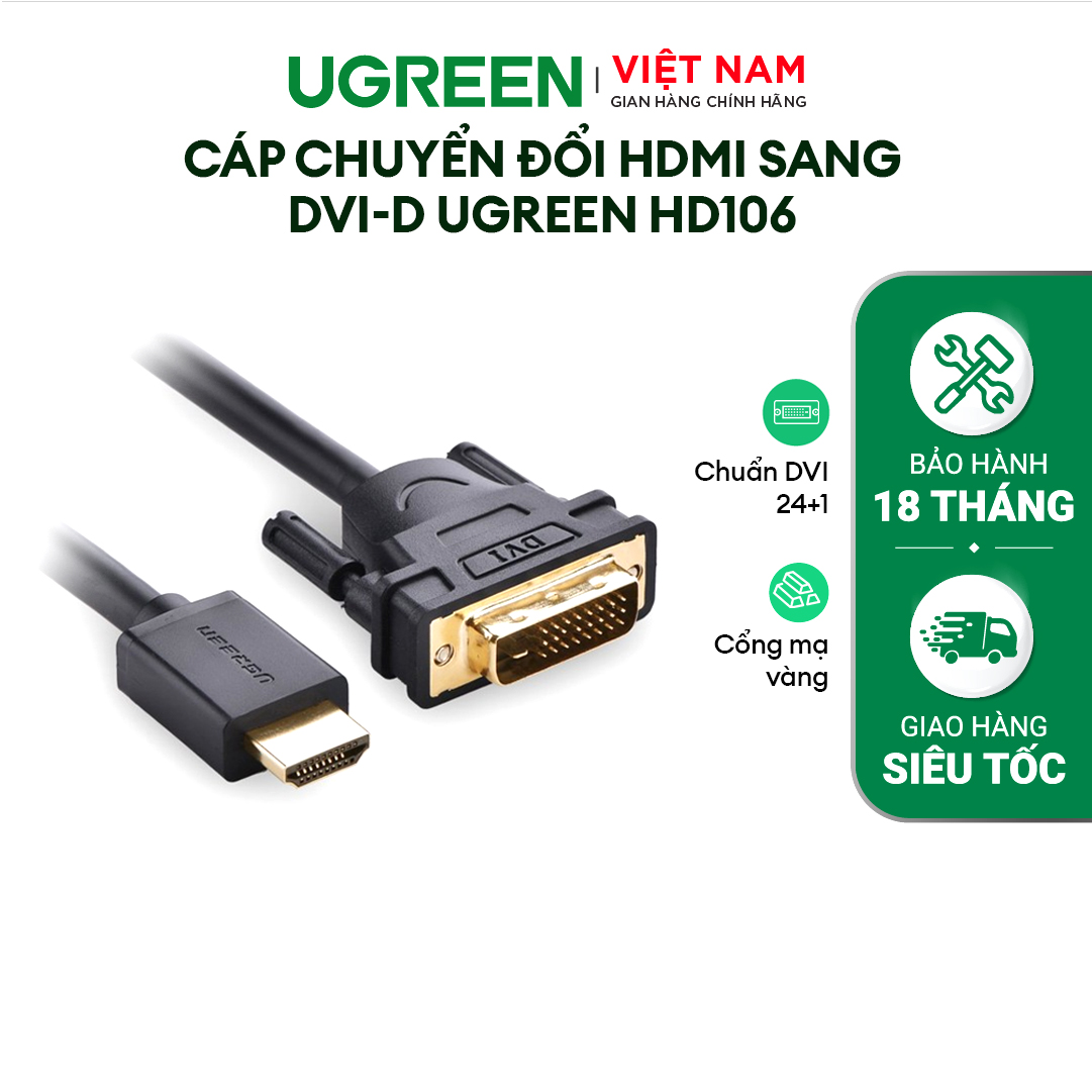 Cáp Chuyển Đổi Ugreen HDMI Sang DVI Sợi Tròn 10136 3m - Hàng Chính Hãng
