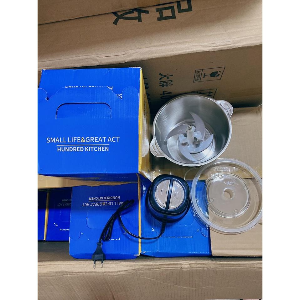 Máy Xay Thịt Đa Năng Cối 2L Inox 304,4 Lưỡi Dao Thép Không Gỉ,Say Sinh Tố Thịt, Cá, Rau Củ Hoa Quả
