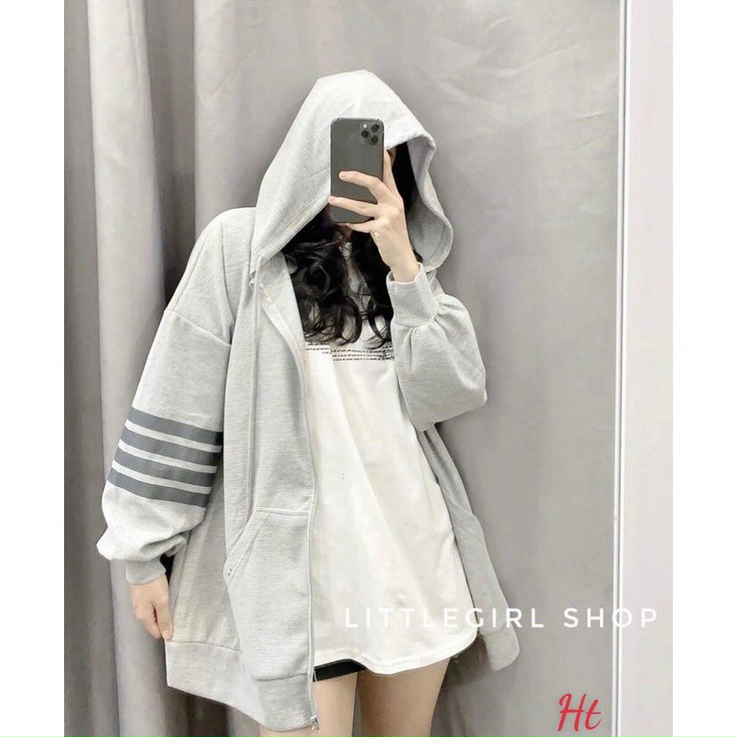 Áo Hoodie Form Rộng, Nón Lớn Phối Sọc Tay Cá Tính.U