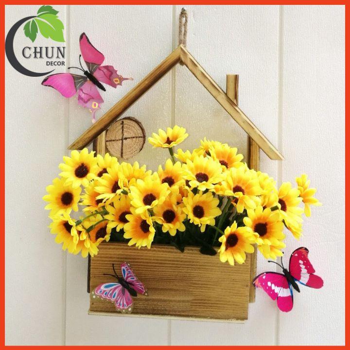 Hoa Giả-Giỏ Hoa Treo Tường, Lẵng Hoa Lụa Trang Trí Tường, Kệ Tủ, Giá Sách, Giỏ Hoa Hình Ngôi Nhà Kèm Hoa Độc Đáo