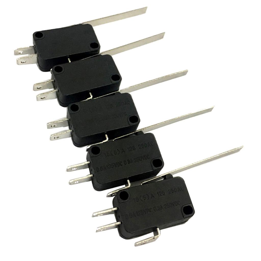 5pcs Micro Limit Switch Long Hinge Roller Momentary SPDT Snap Action for , 1NO+1NC Electronic Components with Handle