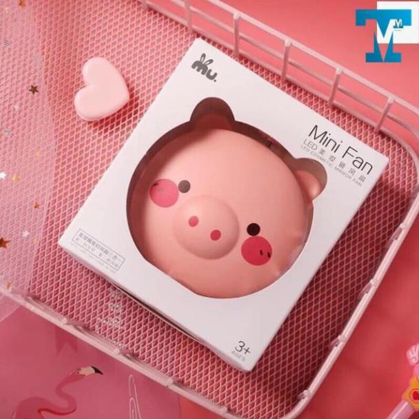 QUẠT TÍCH ĐIÊN MINI 3IN1 hình con heo | Quạt cầm tay đèn led gương