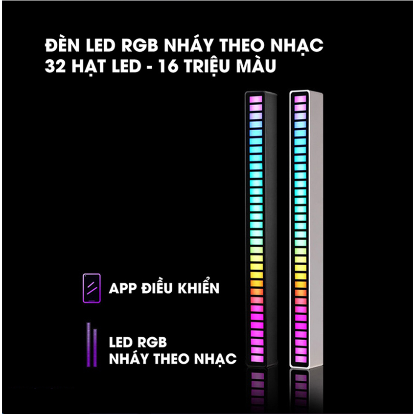 Thanh đèn LED RGB nháy theo nhạc có kết nối app điều khiển có pin sạc, Đèn TikTok trang trí decor 16 triệu màu cảm ứng âm thanh siêu nhạy