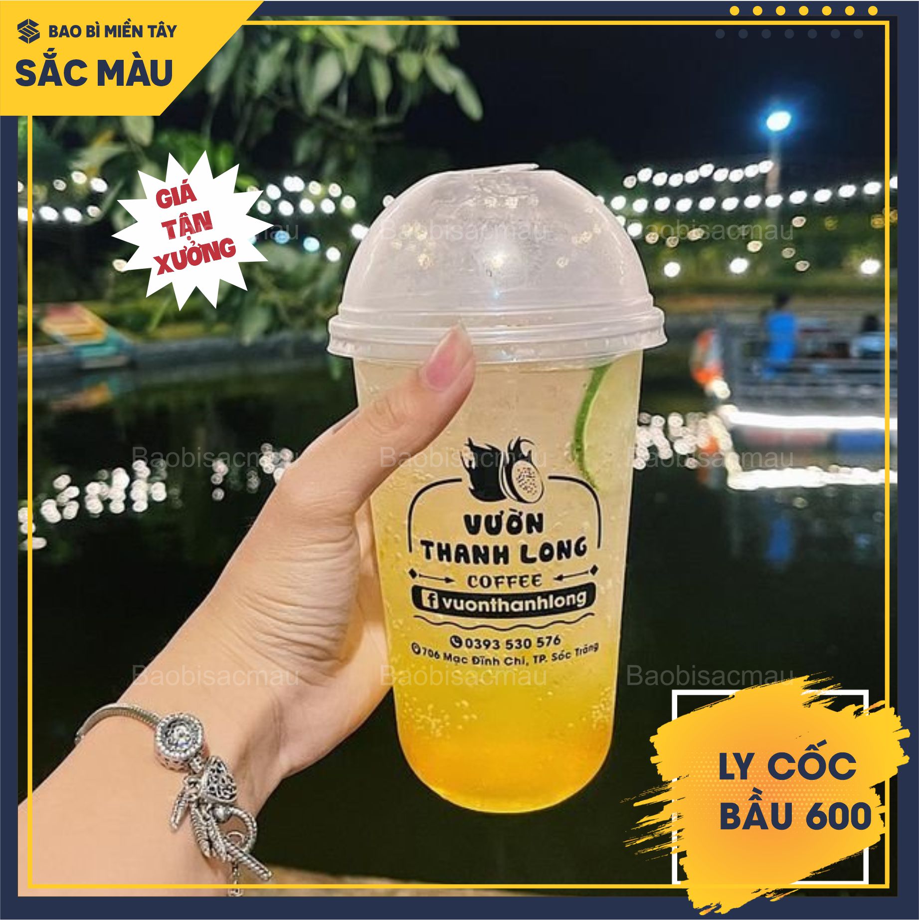 Sỉ 50 cốc nhựa/ ly nhựa đáy bầu 600ml kèm nắp