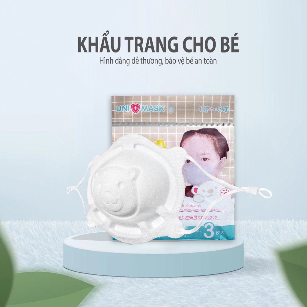 [SET 3 CHIẾC] Khẩu Trang 3D Hình Gấu Cho Bé Sơ Sinh 0-3 Tuổi, An Toàn, Thoáng Mát, Dễ Thương Đáng Yêu