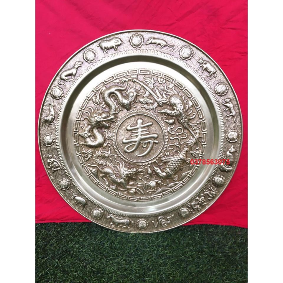 Mâm đồng chữ thọ màu giả cổ 52cm