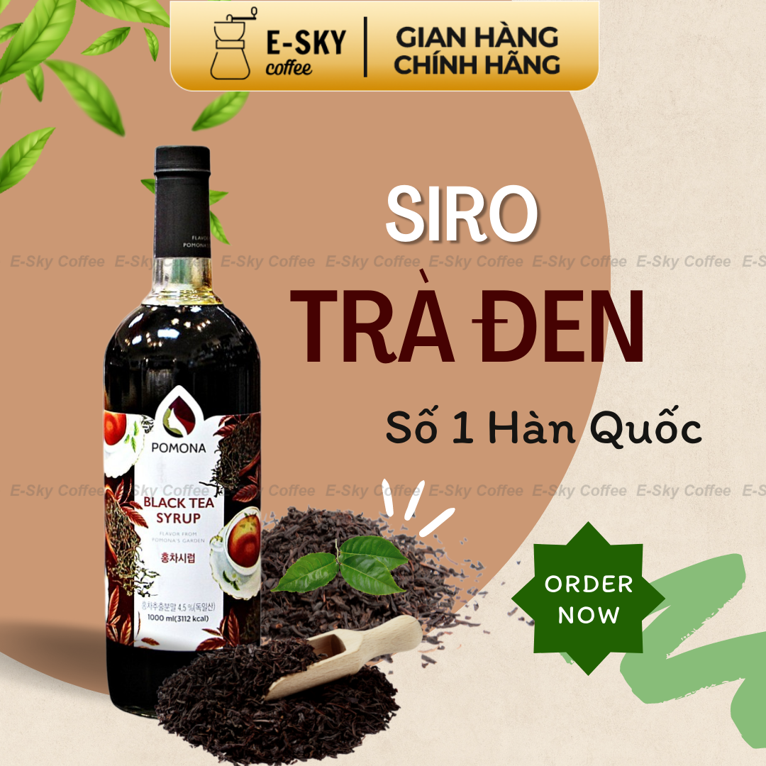 Siro Trà Đen Pomona Black Tea Syrup Nguyên Liệu Pha Chế Hàn Quốc Chai Thủy Tinh 1 lít