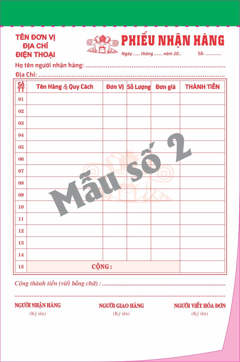 Phiếu nhận hàng 2 liên-Block 10-chọn mẫu in tên