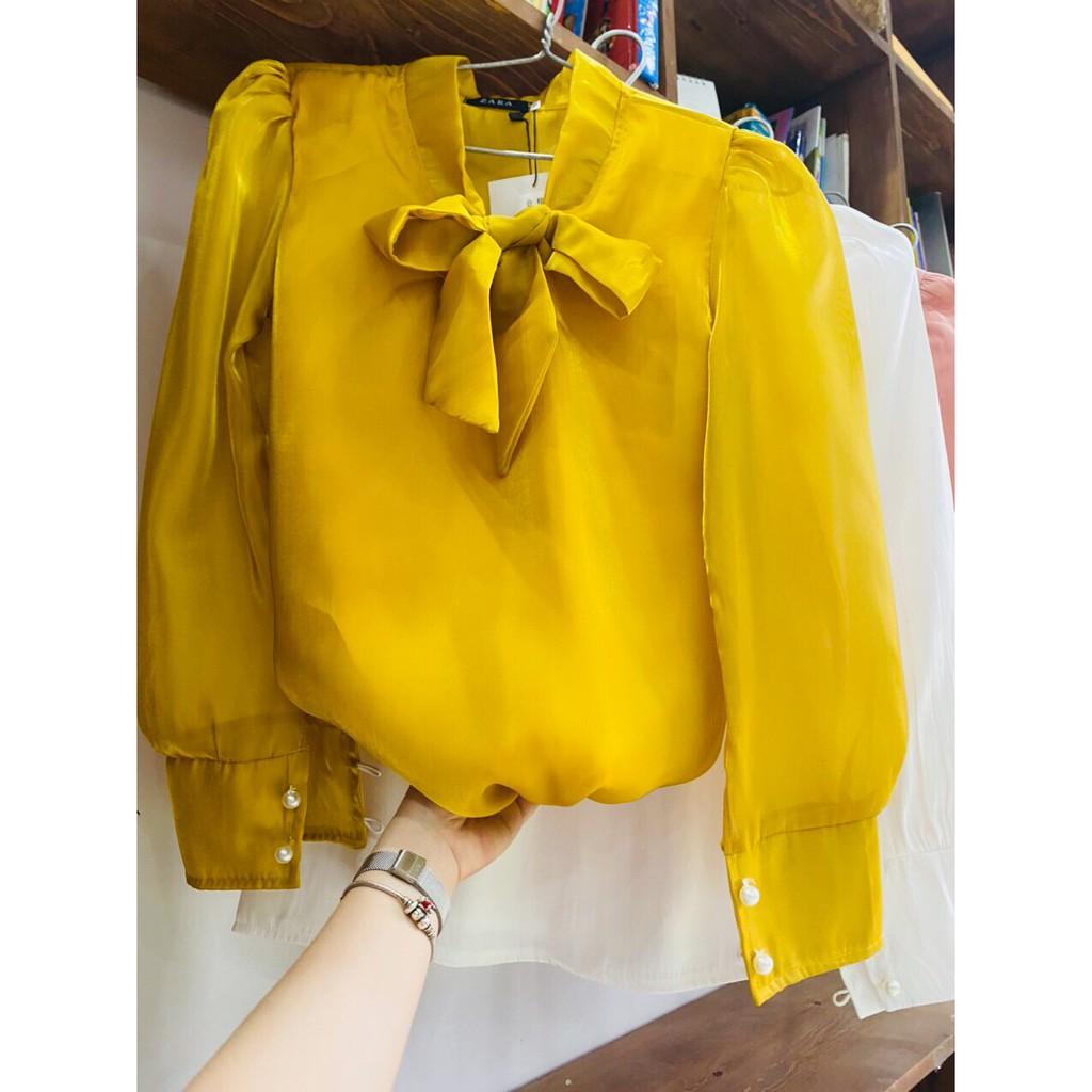 Áo sơ mi nữ công sở áo sơ mi dài tay cổ nơ chất tơ sống siêu xinh thời trang Banamo áo tống cổ nơ 391