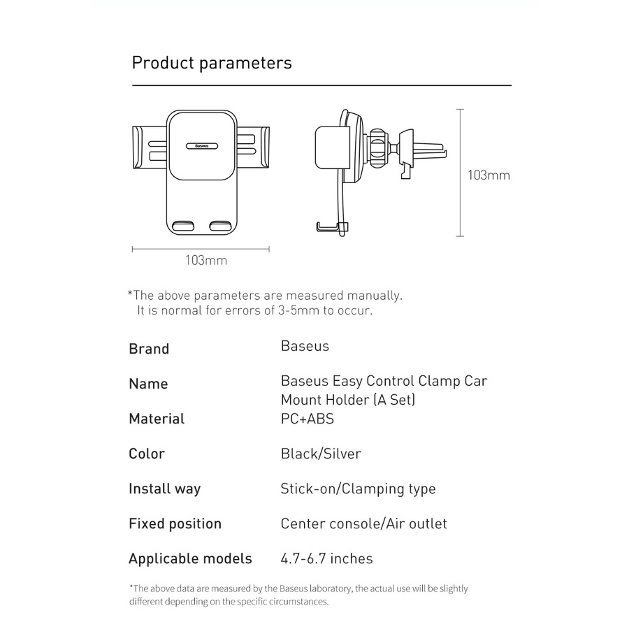 Giá đỡ điện thoại gắn cửa gió ô tô Baseus Easy Control Clamp SUYK000101 - Hàng chính hãng