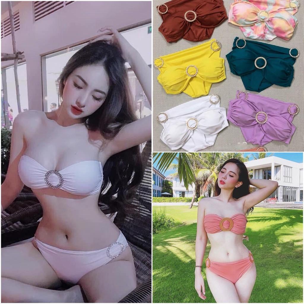 Đồ bơi Bikini 2 mảnh cup ngực khoen đá tròn sang chảnh hàng thiết kế cao cấp QP025