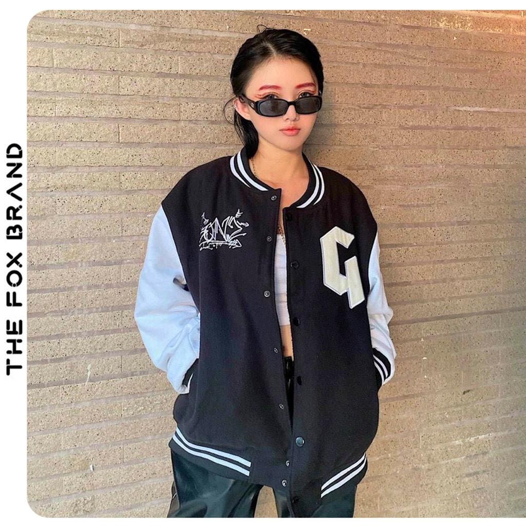 Áo khoác dù bomber 2 lớp dáng unisex nam nữ form rộng phong cách ulzzang in chữ G