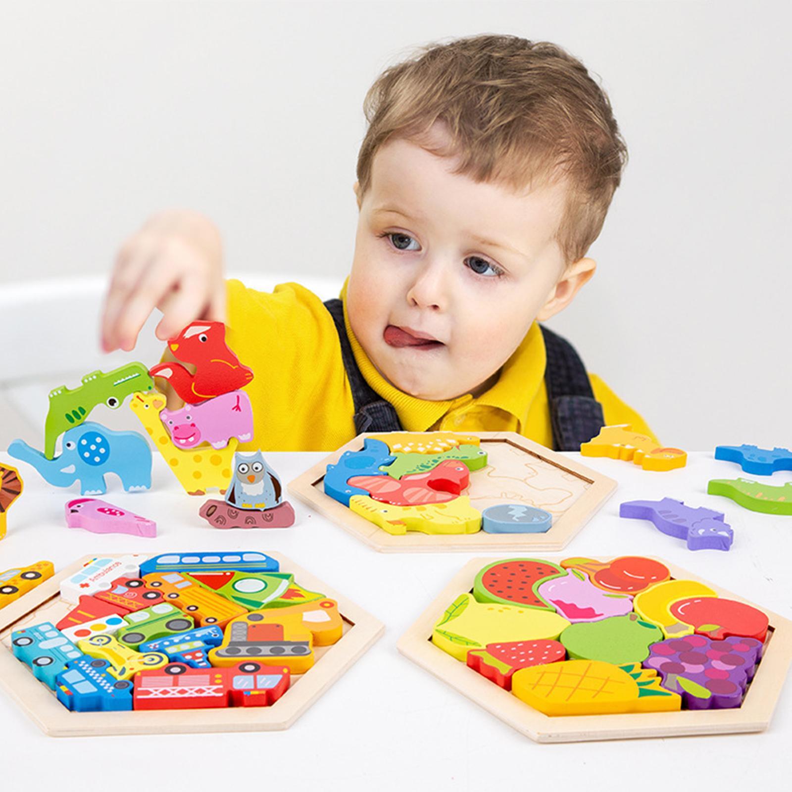 Wooden Jigsaw Puzzles Sorting Stacking Blocks Educational Toy