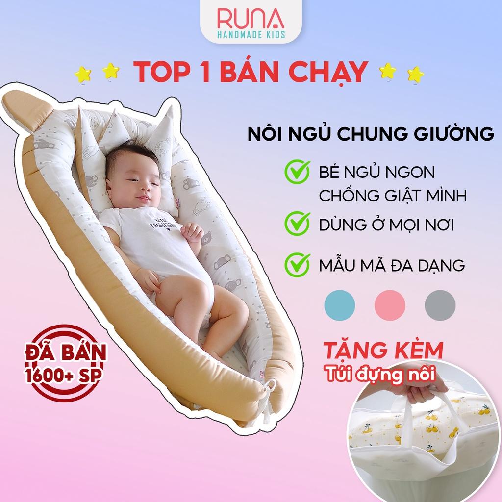 Nôi nằm chung giường cho bé sơ sinh Runa Kids chất liệu cotton Hàn cao cấp thoáng mát giúp bé ngủ ngon chống giật mình