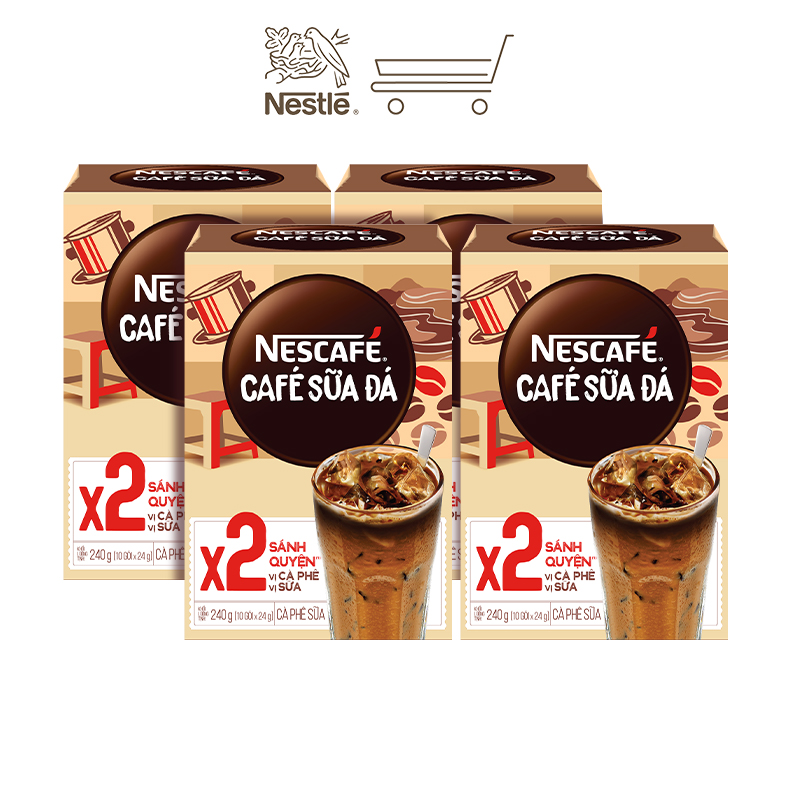 Combo 4 hộp cà phê sữa NESCAFÉ - Cà Phê Sữa Đá (Hộp 10 gói x 24 g)