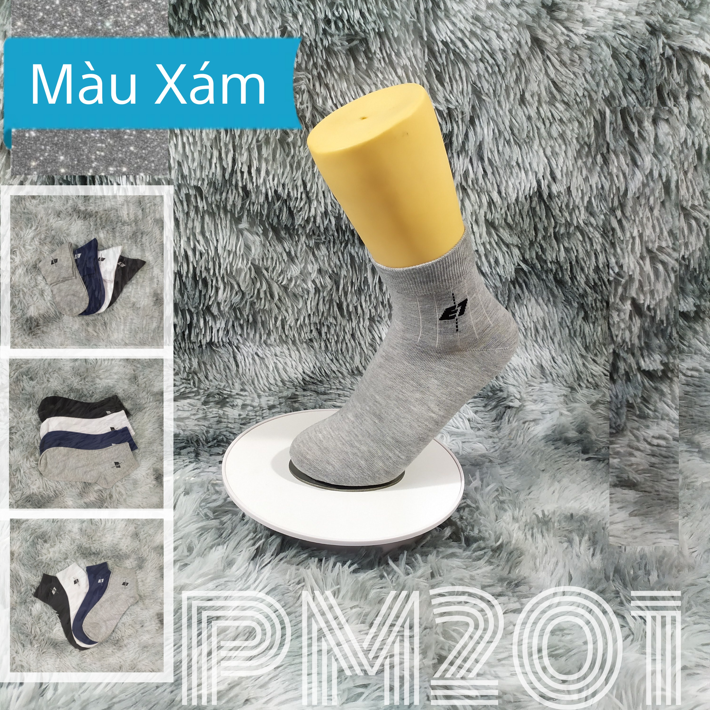 Hình ảnh Tất Vớ nam cổ trung trơn AS-PM201. 4 màu: Trắng, đen, xanh, xám. dày dặn, mềm mại, kháng khuẩn khử mùi, không hôi chân.