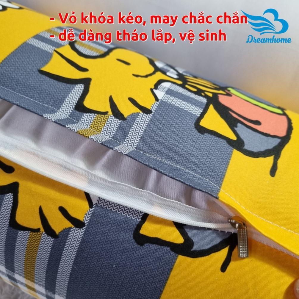 Vỏ gối ôm cotton 100% dài 95cm kéo khóa, áo gối ôm nhiều màu hình thú cho bé dài đẹp DREAMHOME