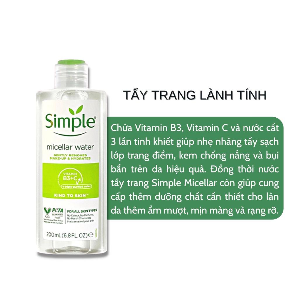 Combo 3 Simple ( Nước Tẩy Trang 200ml + Toner 150ml + Sữa Dưỡng Da 125ml ) Cấp Ẩm Da Sáng Khỏe