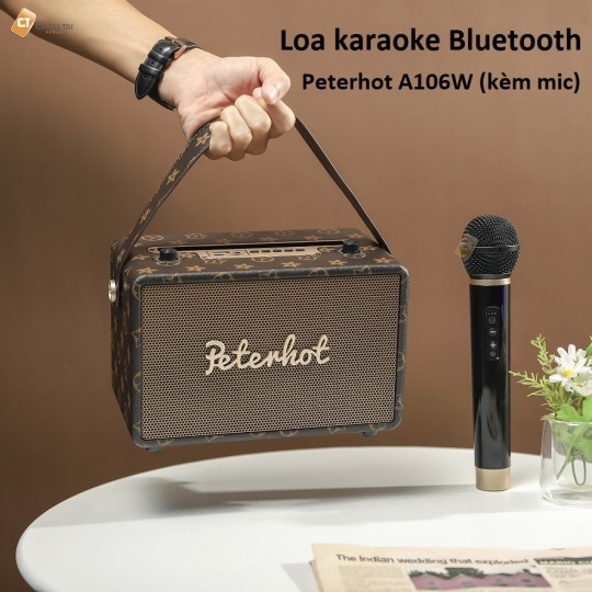 Loa karaoke Bluetooth PETERHOT A106W- kèm míc Hát Hàng Siêu Hot