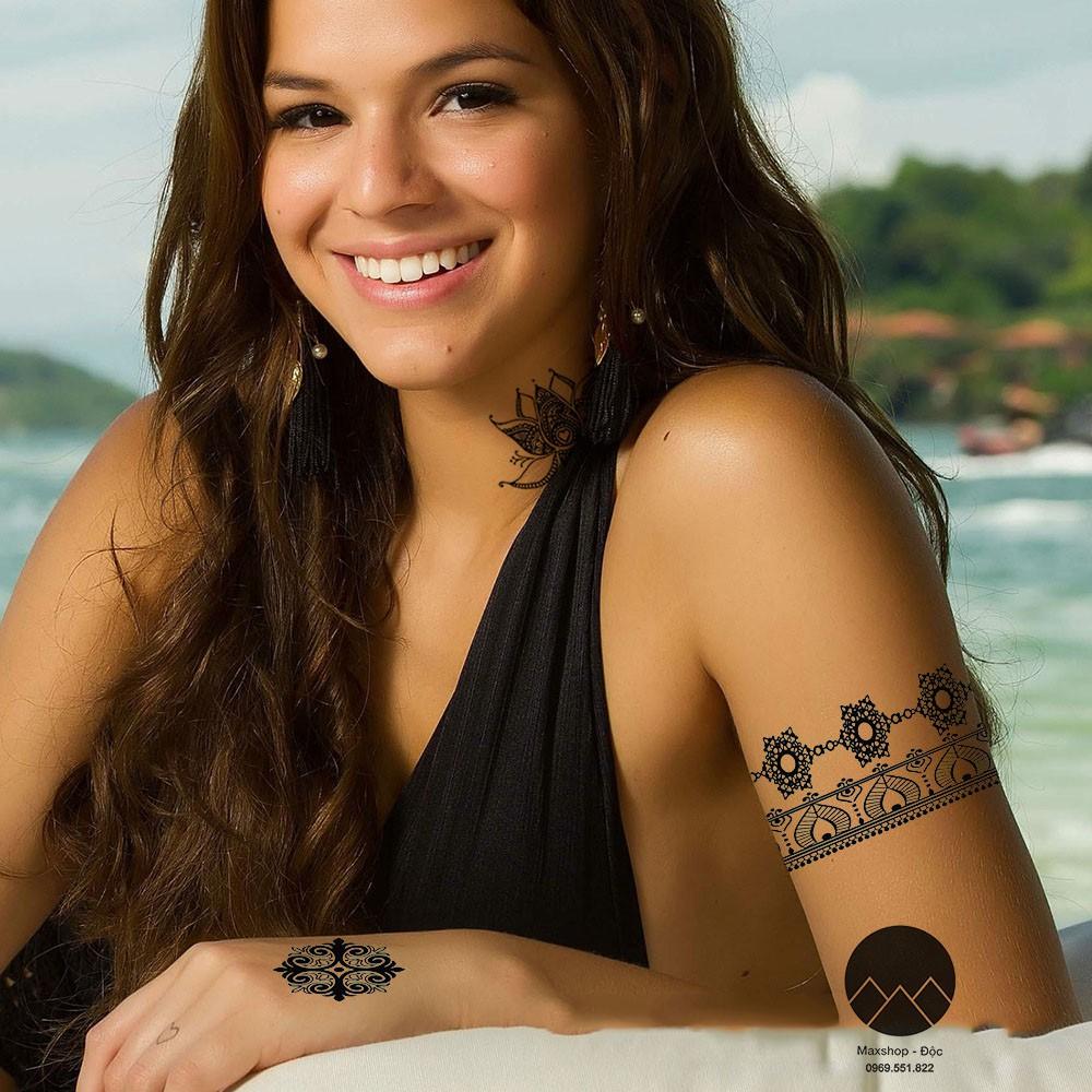 HÌNH XĂM DÁN - SET HÌNH XĂM GIẢ TATOO HOA VĂN HANA ĐEN TRẮNG