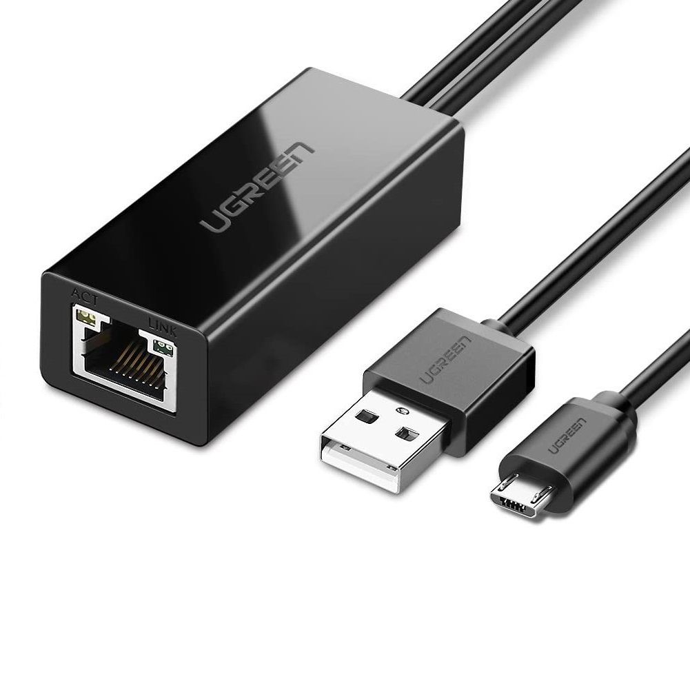 Card mạng usb có thêm cổng micro dùng cho Fire TV Stick 4K All New Fire TV 2017 Chromecast Google Home Mini Ugreen 985FT30985CM 1M màu đen hàng chính hãng