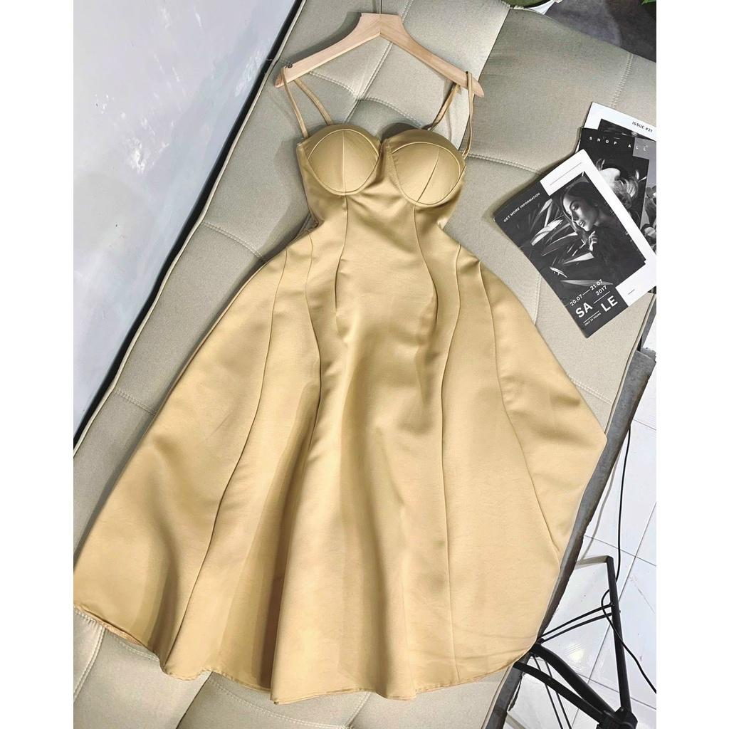 Đầm váy maxi 2 dây xòe dài thiết kế dự tiệc hoặc đi biển trẻ trung xinh xắn duyên dáng có mút ngực chất liệu tapta