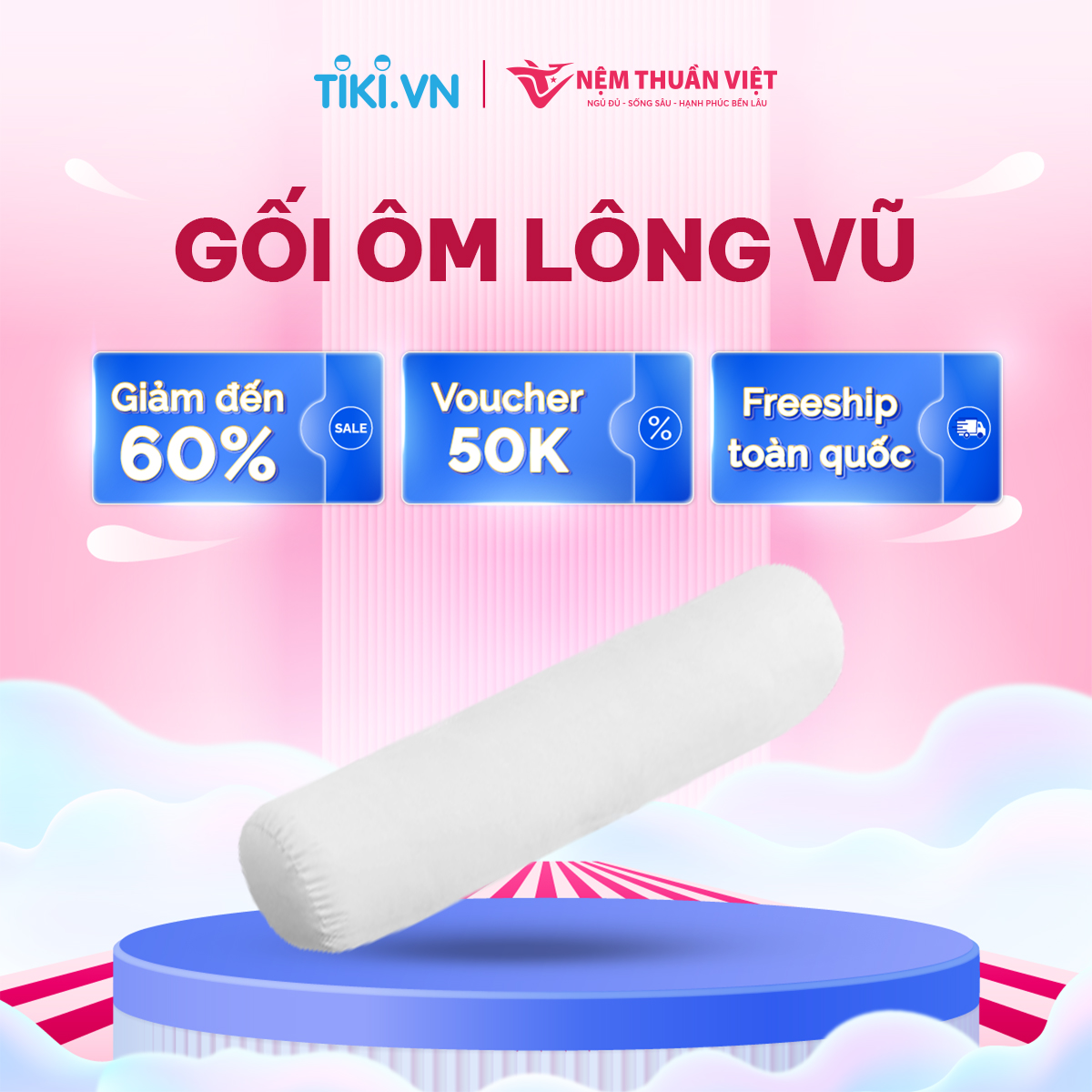 Gối Ôm Lông Vũ Thuần Việt Mircrofiber Cao Cấp 100% Cotton Thoáng Mát, Mềm Mịn, Có Khả Năng Thấm Hút Mồ Hôi Tốt
